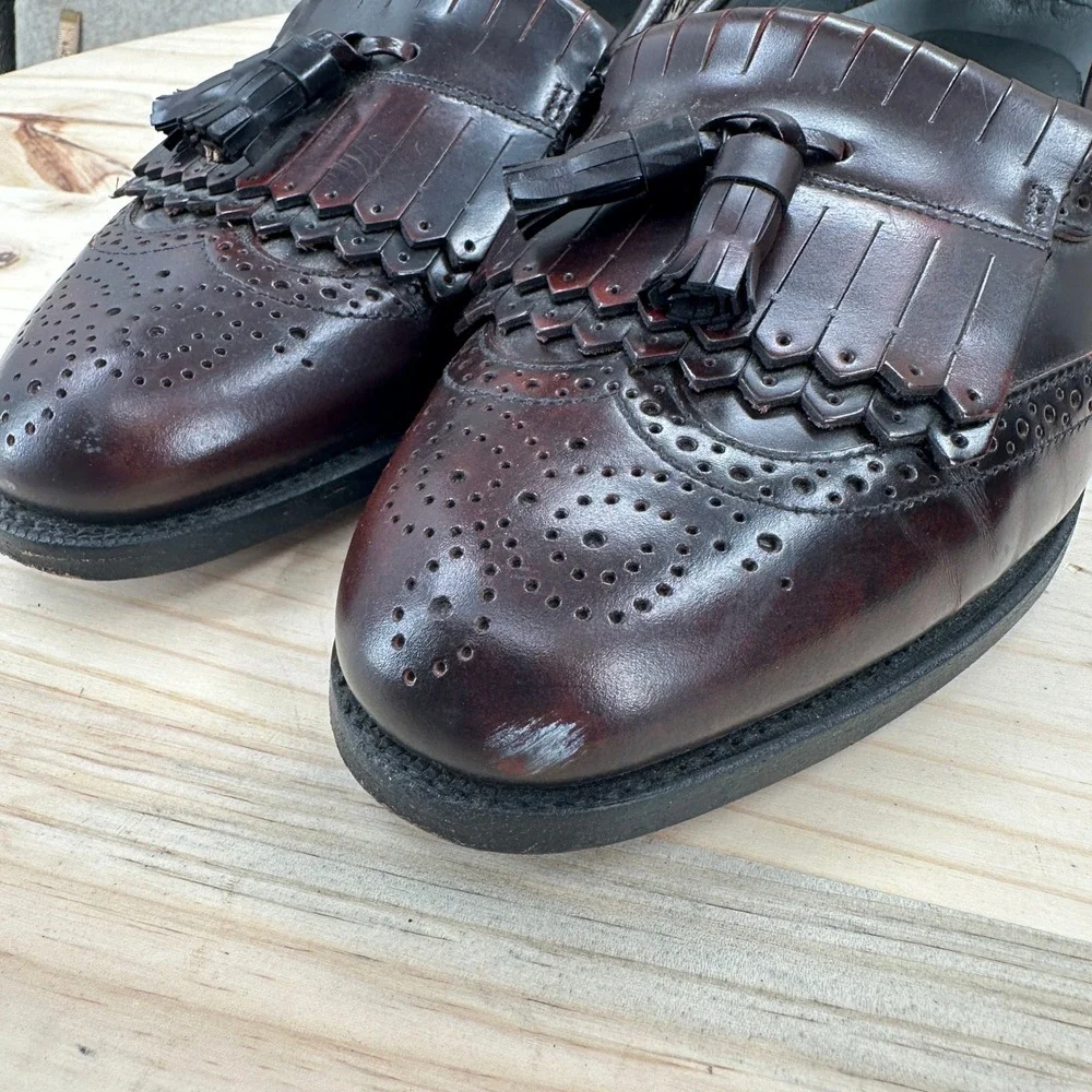 VTG Dexter Kiltie Tassel Loafer Mens 10.5 Burgundy Leather Wingtip Brogue USA